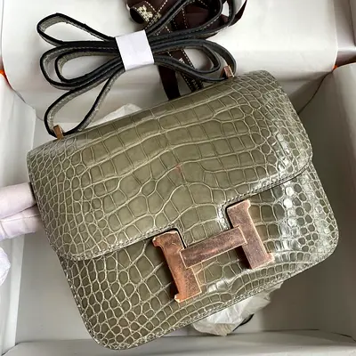Hermes Constance 18 In Grey Shiny Alligator Leather