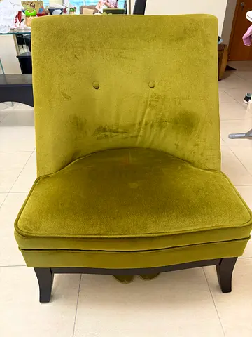 Green Velvet Accent Chair with Wooden Legs — Good Condition
