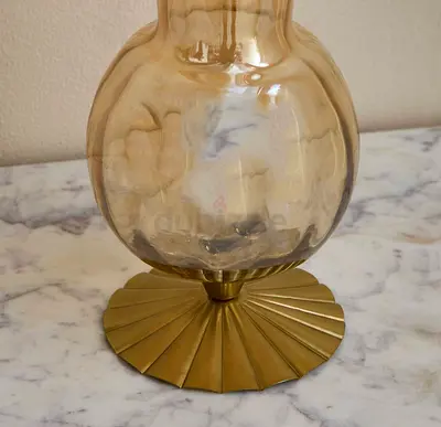 Zen Vintage-style Amber Glass Table Lamp with Brass Base
