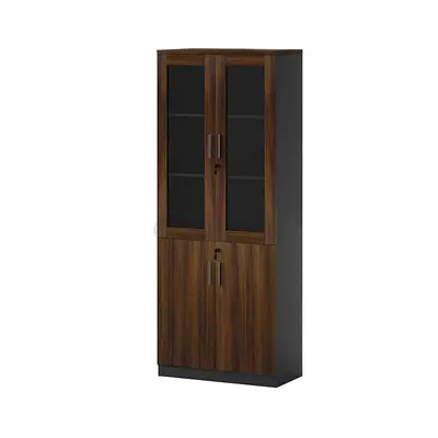 Tall Wooden Storage Cabinet with Glass Doors