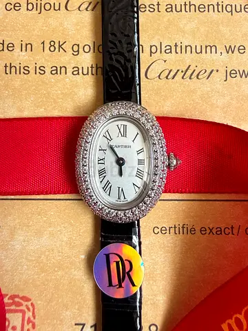 Cartier Baignoire Mini White Gold Diamonds 18 mm (Women) (Swiss movement)🇨🇭 (Water resistant)💧 Su