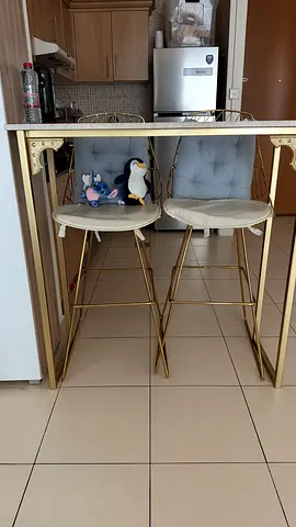 Modern Gold Metal Bar Table with Two Stools