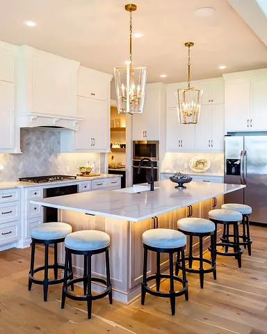 Spacious modern kitchen with large central island and seating