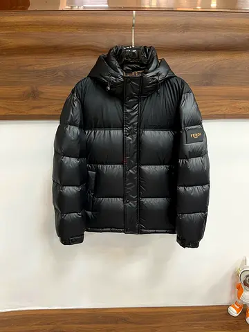 Fendi Mens Black Puffer Jacket with Hood -