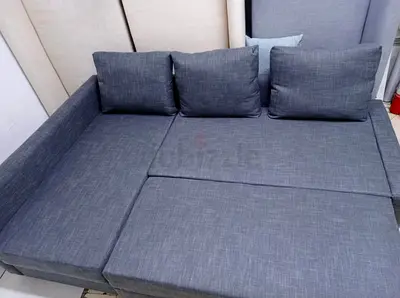 Grey Fabric L-Shaped Sofa Bed