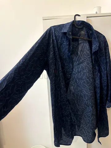 Mens navy patterned long-sleeve casual shirt - size M - Armani