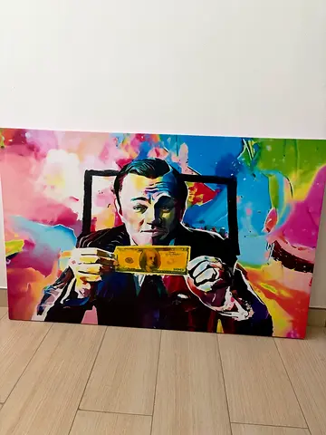 Colorful Pop Art Canvas Painting — Man Holding Money (Framed Style)
