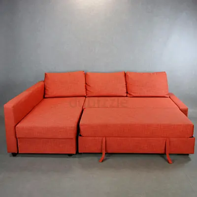 Modern L- shape sofa cumbed in bright orange fabric