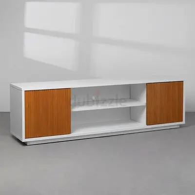 Low TV Entertainment Unit with Sliding Wood-Effect Doors