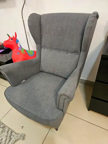 Grey Wingback Armchair in Good Condition