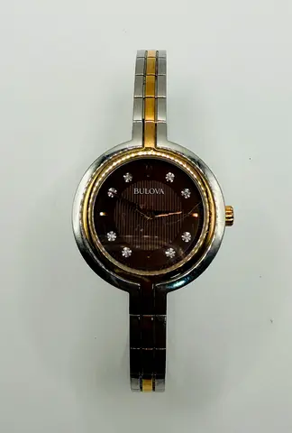 Bulova Rhapsody Womens Two-Tone Brown Dial Diamond Watch 98P194