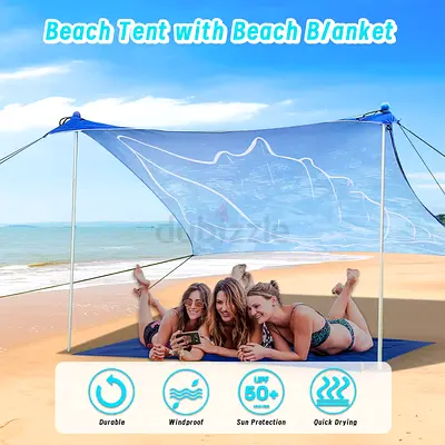 Beach Shade Tent with Large Sand-Proof Beach Blanket - UV50+ Sun Protection