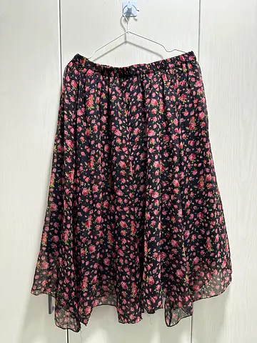 Black floral chiffon midi skirt - used once - fits any size due to elastic waist