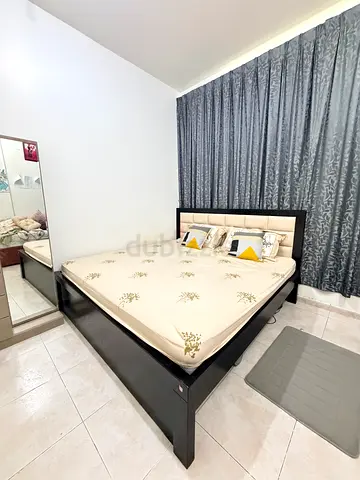 Super King size wooden bed frame with mattress - dark wood, good condition