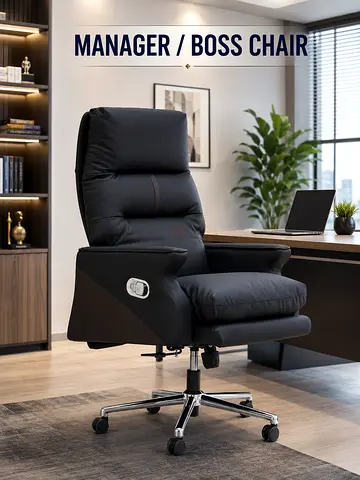 Luxury Leather Boss Chair – Height Adjustable Black Office Chair For UAE Offices