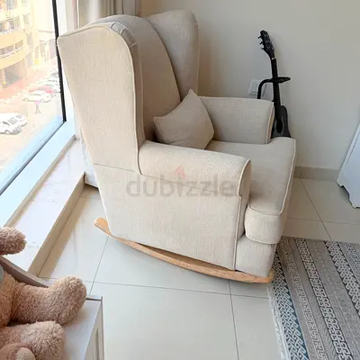 Beige Upholstered Wingback Rocking Sofa- Excellent Condition