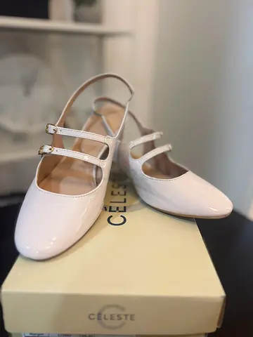 Ivory patent leather strappy flats - Celeste, used only once