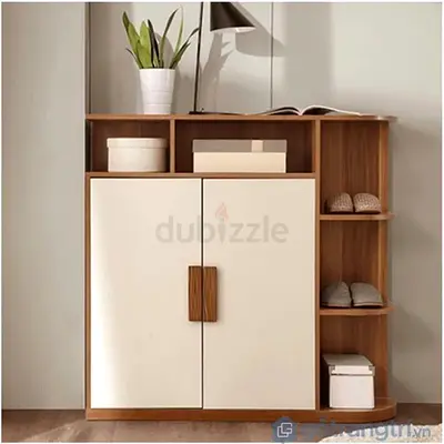 Compact Wooden Storage Cabinet with Shelves - White Doors