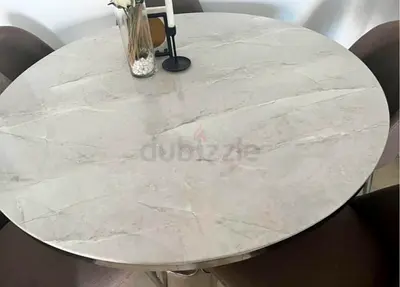 Round Marble-Top Dining Table with Metal Base - Seats 5