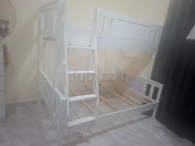 White Wooden Bunk Bed with Ladder - Good Condition