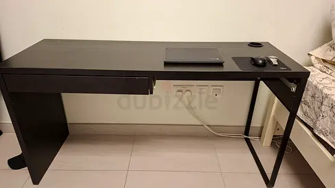 Modern Dark Wood Study Desk with 1 Drawer and a long wires compartment under.