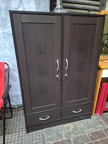 Wooden Storage Cabinet with Lockable Doors and Drawers