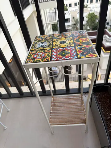 Small decorative mosaic tile side table with metal frame