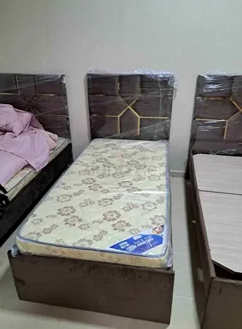 Single bed frame with mattress - brown upholstered (set available)