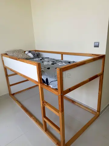 Raised Single Child Bed Frame with Guard Rails (IKEA) + matress