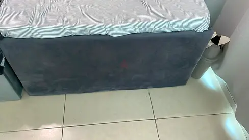 Single upholstered bed base with fabric storage (grey) and mattress