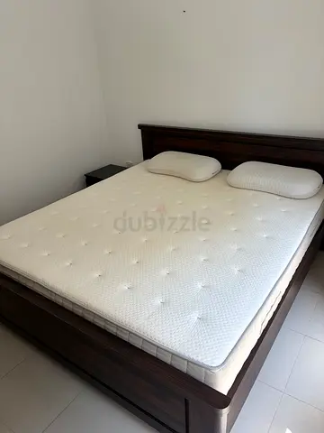 Queen size wooden bed frame with mattress (used, good condition)