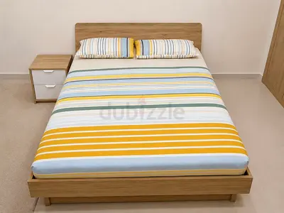 QS Bed with Compact 2-Drawer Bedside Table in Light Oak and White