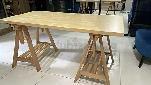 Solid Wood Work/Study Table with Sawhorse Legs - Large