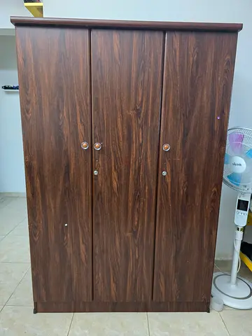 Used 3-Door Wooden Wardrobe - Dark Wood Finish, Good Condition