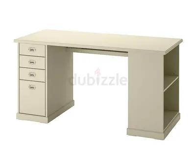 Cream Wooden Study/Computer Desk with Drawers and Open Shelves