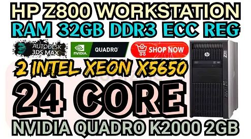 HP Z800 WORKSTATION 24 CORE DUAL INTEL XEON X5650 RAM 32GB DDR3 NVIDIA QUADRO K2000 2GB DDR5