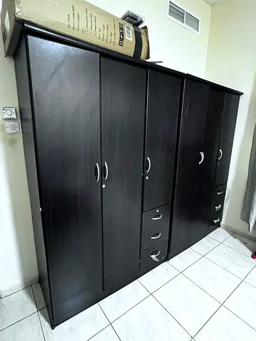 2 x Dark Brown 3-Door Wardrobes with Drawers - Good Condition