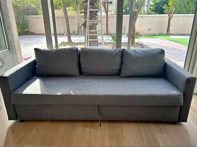 3-Seater Grey Fabric Sofa Bed with Storage — Good Condition