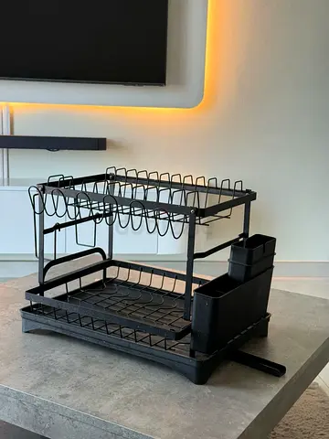 Black 2-Tier Dish Drying Rack with Cutlery Holder