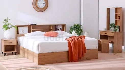 King Bed Set Danoub Home 180x200 + Bedside Table + Dressing Table/Mirror + Medicated Firm Foam