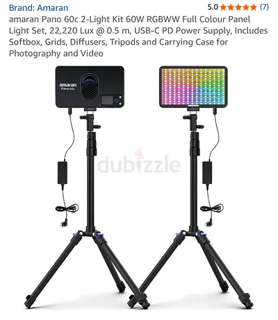 Amaran Pano 60c RGBWW 60W LED Panel Kit with Tripods  Softboxes (New) Unboxed.