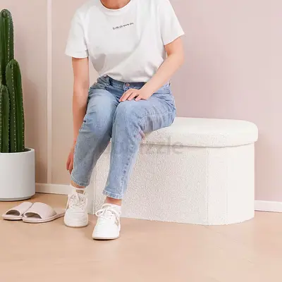 Modern White Boucle Upholstered Bench
