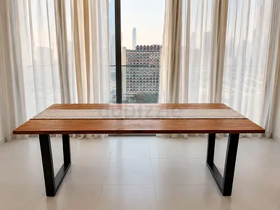 Solid Wood Dining Table with Metal Legs - Seats 6