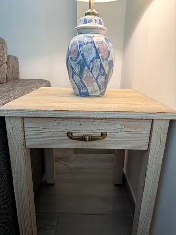 Solid wood rustic bedside table with drawer - light distressed finish