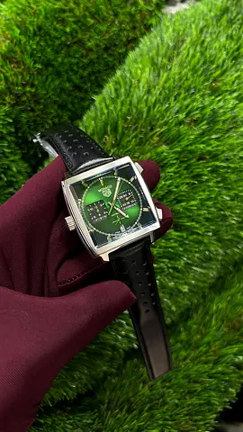 Tag Square green dial mens wristwatch with black leather strap