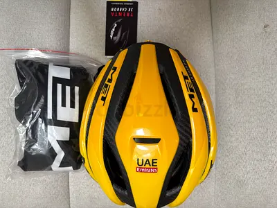 Yellow MET 3K Carbon Road Cycling Helmet (UAE sticker) - Size Large