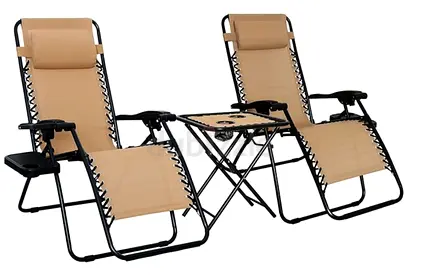 Set of 2 Beige Outdoor Chairs with Folding Side Table - Good Condition