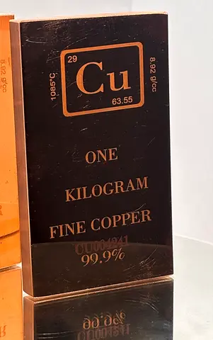 One Kilogram Fine Copper Bar 99.9% - Decorative Collectible