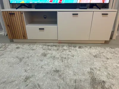 White modern TV cabinet with storage - good condition
