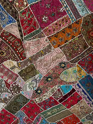 Large Colorful Embroidered Wall Tapestry / Decorative Textile